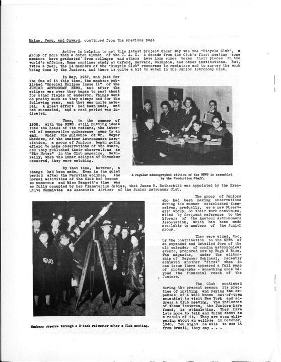 March 1939 Junior Astronomy News, p. 4: Maine, Peru, and Onward