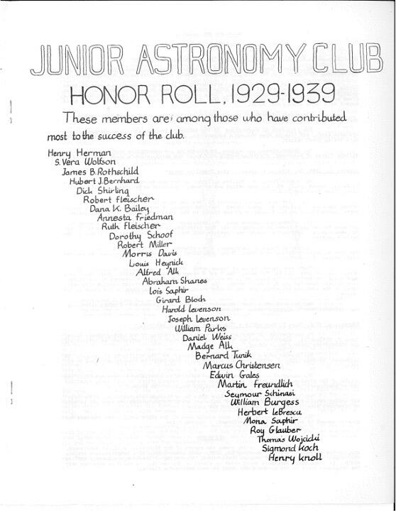 March 1939 Junior Astronomy News, p. 5: Honor Roll