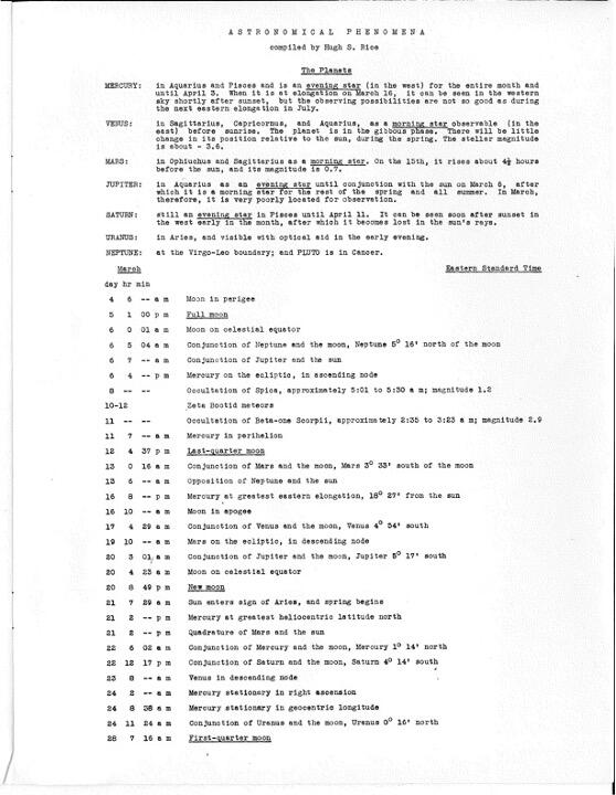 March 1939, Junior Astronomy News, p. 9: Astronomical Phenomena