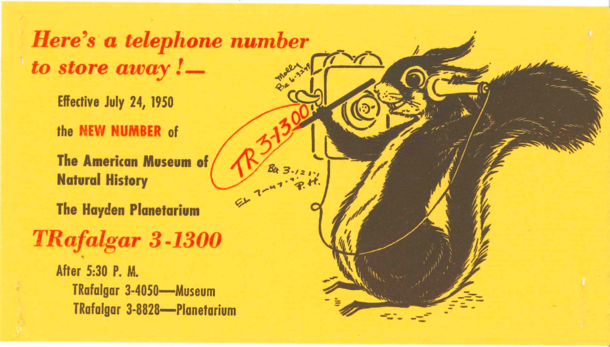 From Central Archives, Notice of new Museum phone number, July 24, 1950