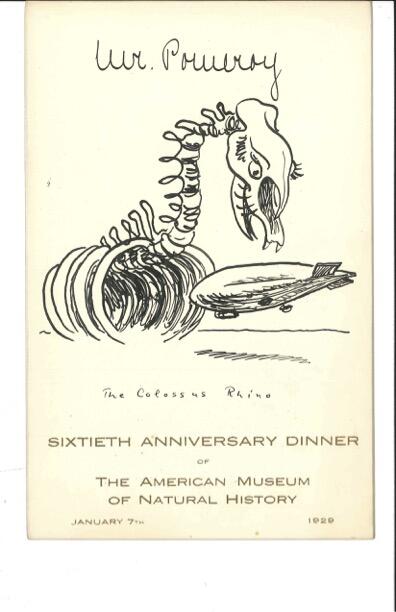 Hand drawn 60th Anniversary Dinner place card, January 7, 1929 - Mr. Pomeroy
