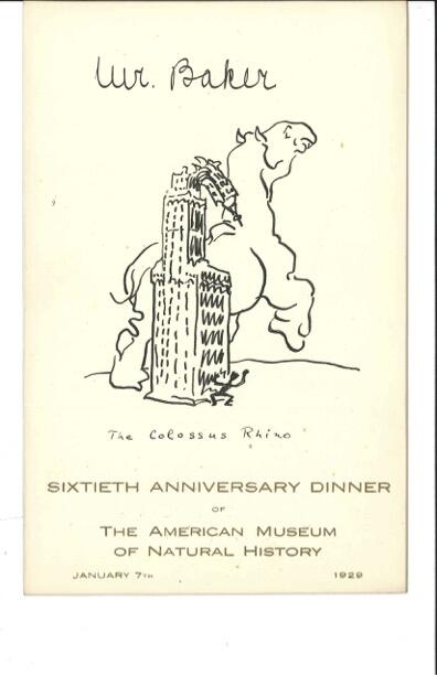 Hand drawn 60th Anniversary Dinner place card, January 7, 1929 - Mr. Baker