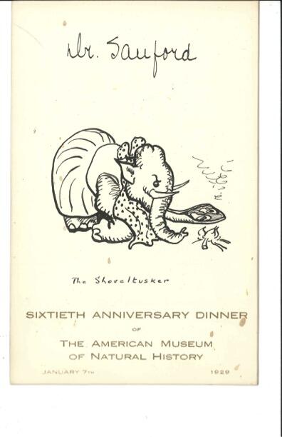 Hand drawn 60th Anniversary Dinner place card, January 7, 1929 - Dr. Sanford