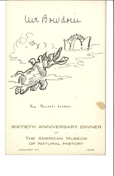 Hand drawn 60th Anniversary Dinner place card, January 7, 1929 - Mr. Bowdoin