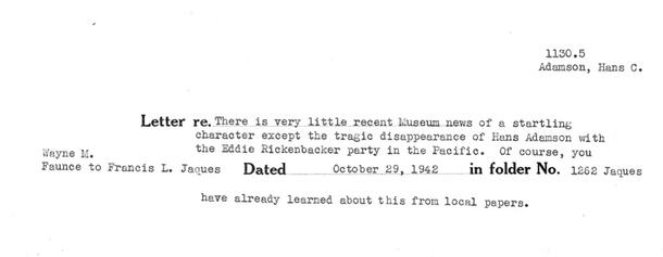 From Central Archives, note regarding Oct. 29, 1942 letter from Faunce.