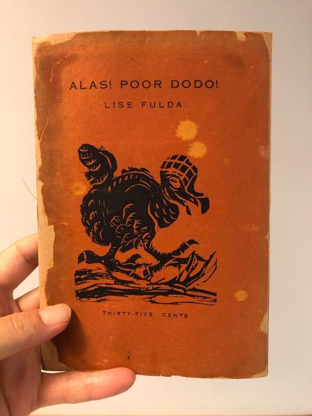 Cover of Alas! Poor Dodo! with woodcut illustration.