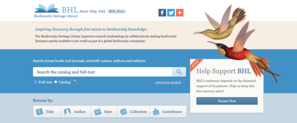 Biodiversity Heritage Library (BHL) Homepage.