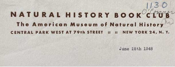 Image of AMNH Natural History Book Club letterhead, 1948