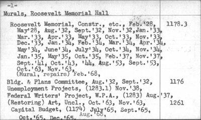 Card from the AMNH Central Archives card catalog, 'Murals - Roosevelt Memorial Hall'