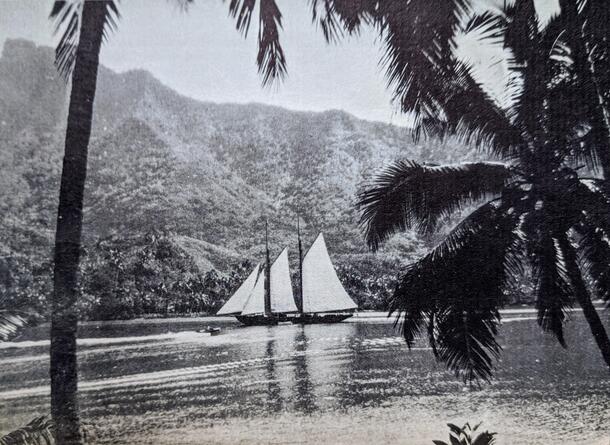 An early photograph of the Zaca from The Cruise of the Zaca, by Templeton Crocker, Harper & Brothers, 1933, Frontispiece.