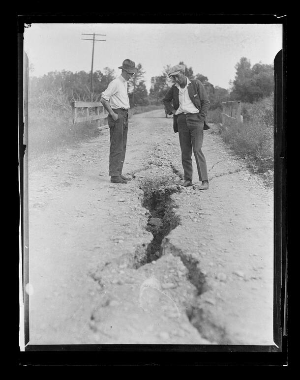 A photograph sent by Dr. Charles C. Mook after earthquake of July 1925 in Three Forks, Montana.