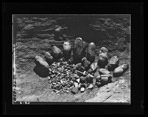 Even dozen Dinosaur egg nest, Mongolia, 1925, Central Asiatic Expeditions (1921-1930), AMNH Library Image #258383