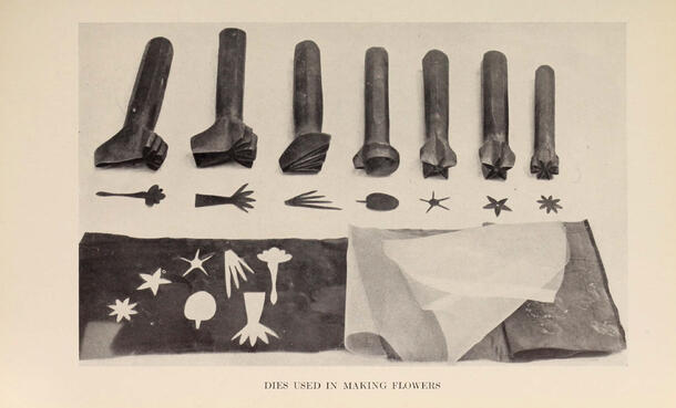 A page from Guide leaflet 54, illustrating the dies used in making flowers.