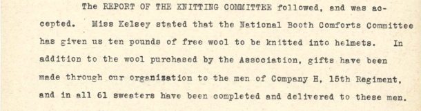 Excerpt of Museum Knitting Committee report, December 17, 1917