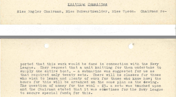 Excerpt of Museum Knitting Committee report, May 21, 1917