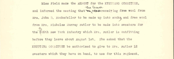 Excerpt of Museum Knitting Committee report, May 3, 1918