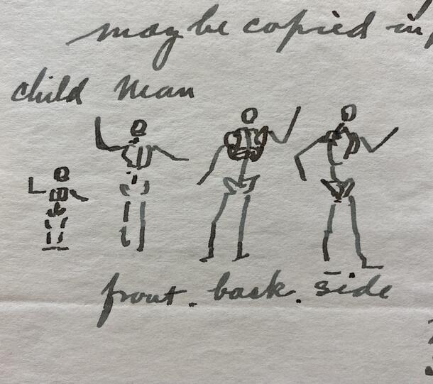 sketch of skeletons in document found in Library's Central Archives.