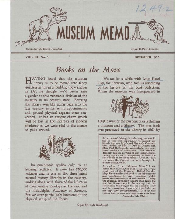 December, 1953 issue of Museum Memo, page 1 
