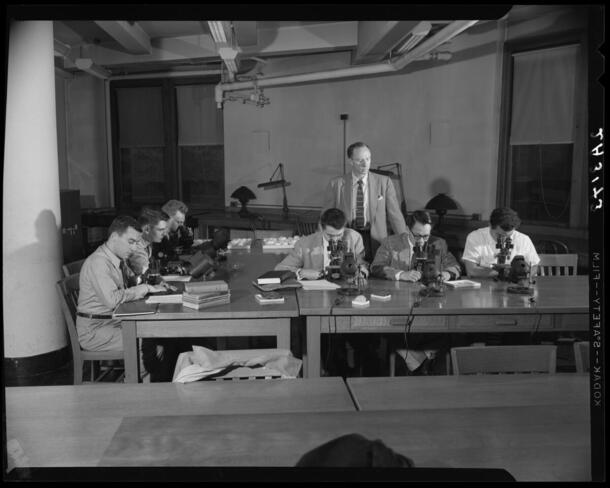 Norman Newell instructing class in paleontology, 1954