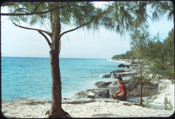 Pat Vaurie as captured by her husband Charlie on the coastline of the Bimini Islands, Bahamas during their entomological expedition.