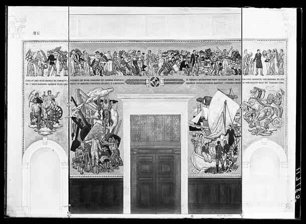 Photograph of designs entered in a competition for Roosevelt Memorial Mural, 1933. AMNH Library - Image no. 117185