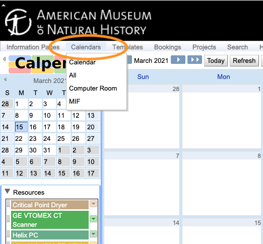 calpendo calendar tab