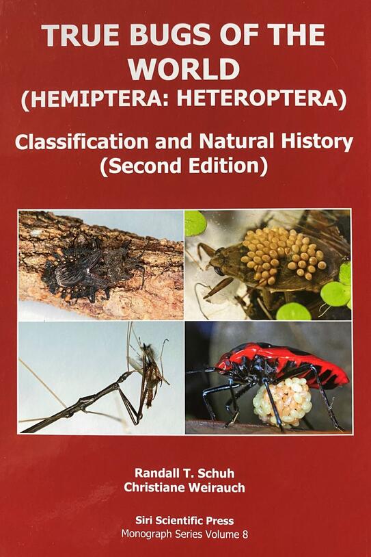 The cover of a book titled "True Bugs of the World (Hemiptera: Heteroptera) Classification and Natural History (Second Edition)." 