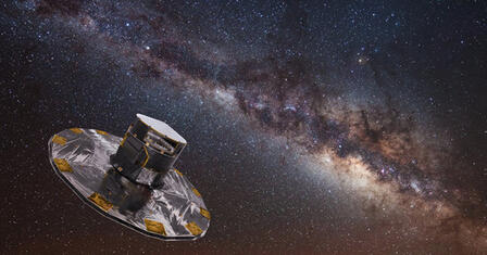 Artist rendering of the Gaia Spacecraft scanning the Milky Way Galaxy