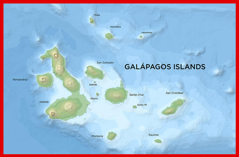 A map of the Galapagos Islands.