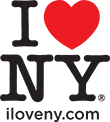 Stacked logo reading I Love NY and iloveny.com below it, with a bright colored heart in place of the word "Love." 