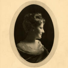 Oval portrait of Edith Carrow in profile.