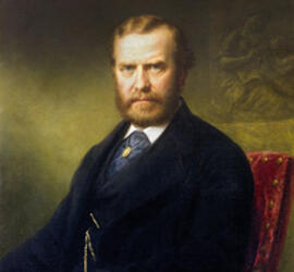 Painted portrait of Theodore Roosevelt Sr., seated and wearing a suit.