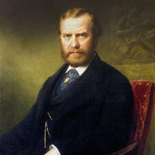 Painted portrait of Theodore Roosevelt Sr., seated and wearing a suit.