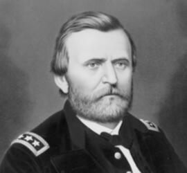 Portrait of Ulysses S. Grant from the shoulders up.