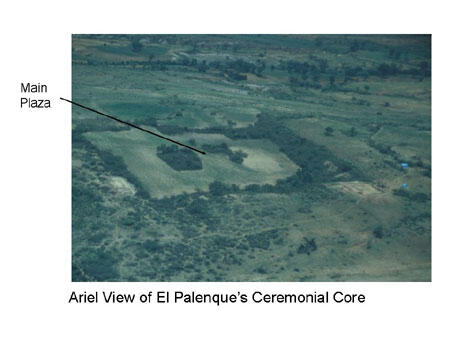 Arial view of Plaza of El Palenque, ceremonial core