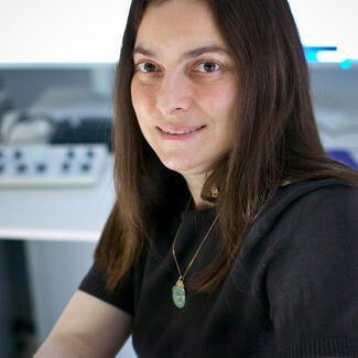 Headshot of person with long dark hair and jade necklace, scientist Stefanie Brachfeld.